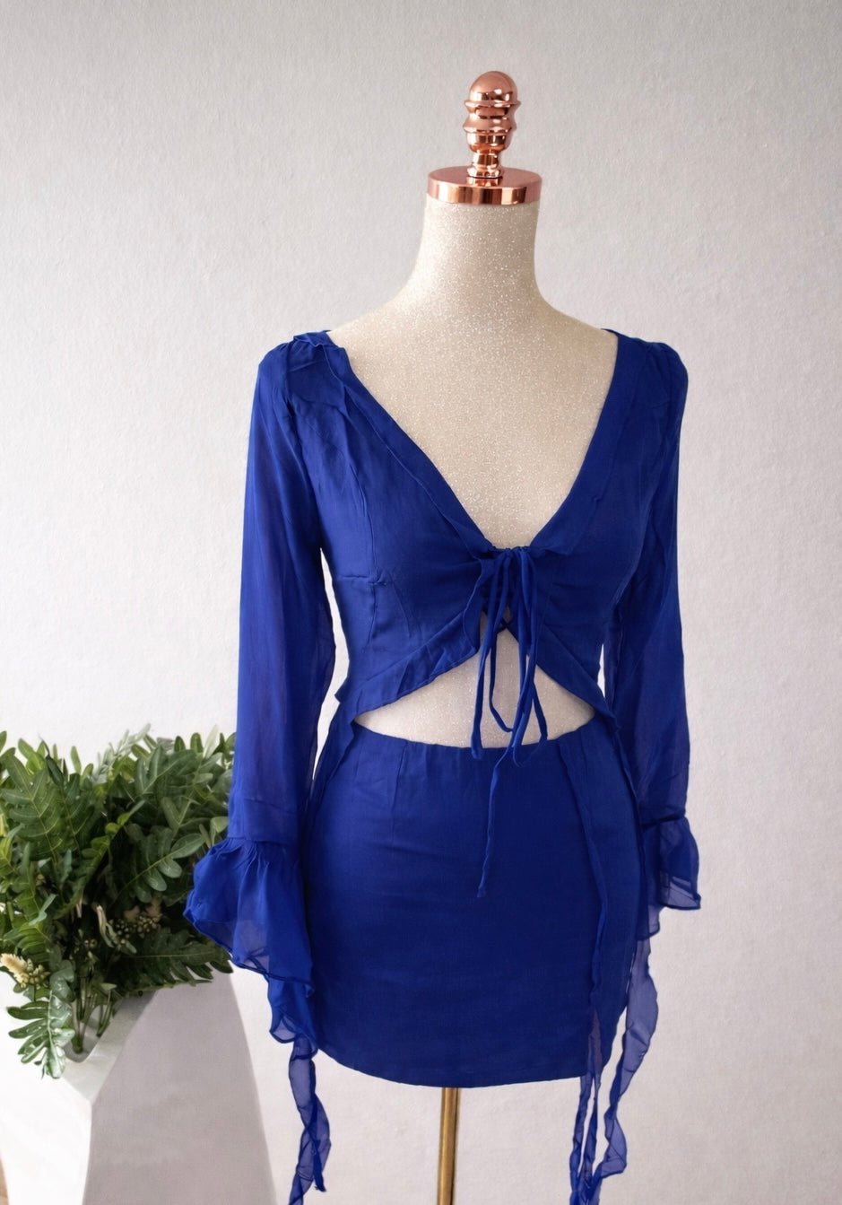 SET TOP MANGA LARGA Y FALDA CORTA AZUL ROYAL