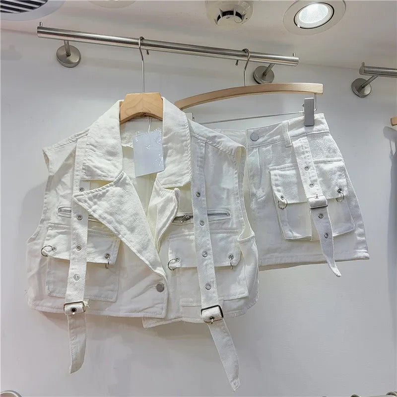 SET DE DOS PIEZAS, CARGO CAMISA Y FALDA