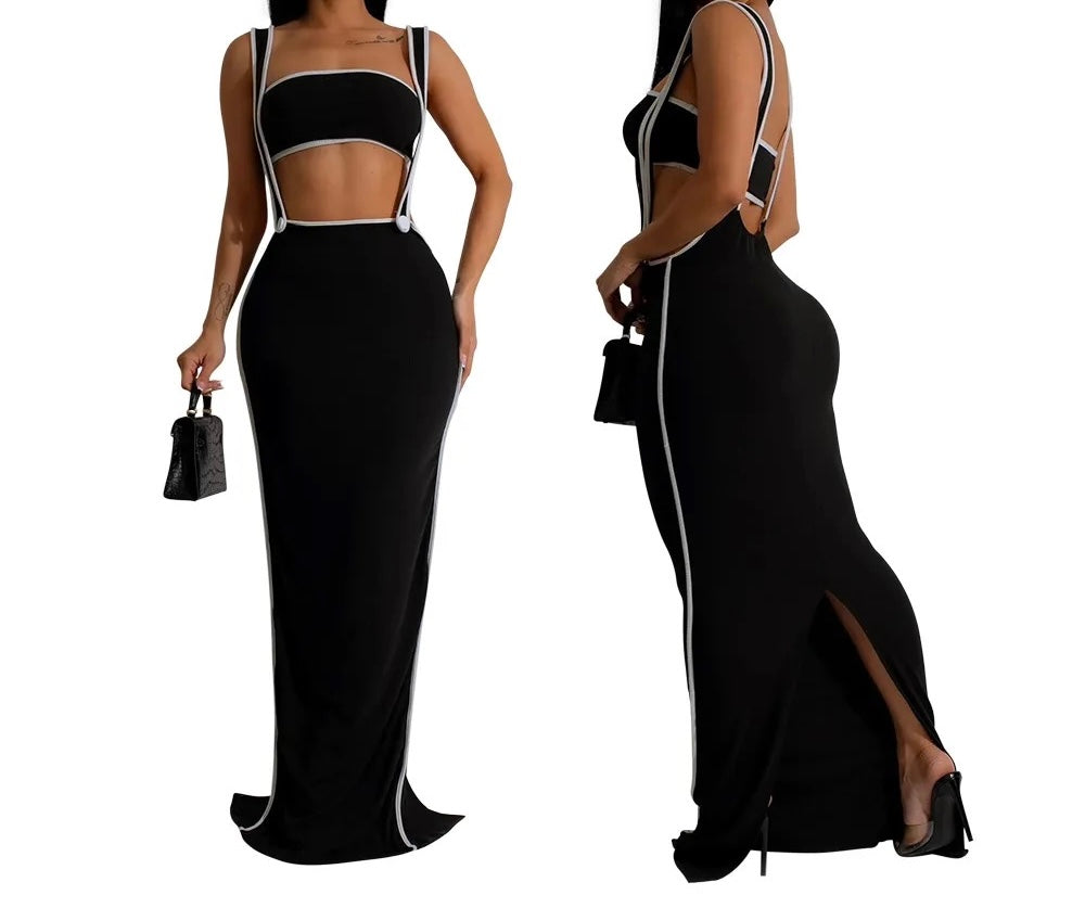 SET TOP Y FALDA LARGA CON MANGAS EN NEGRO